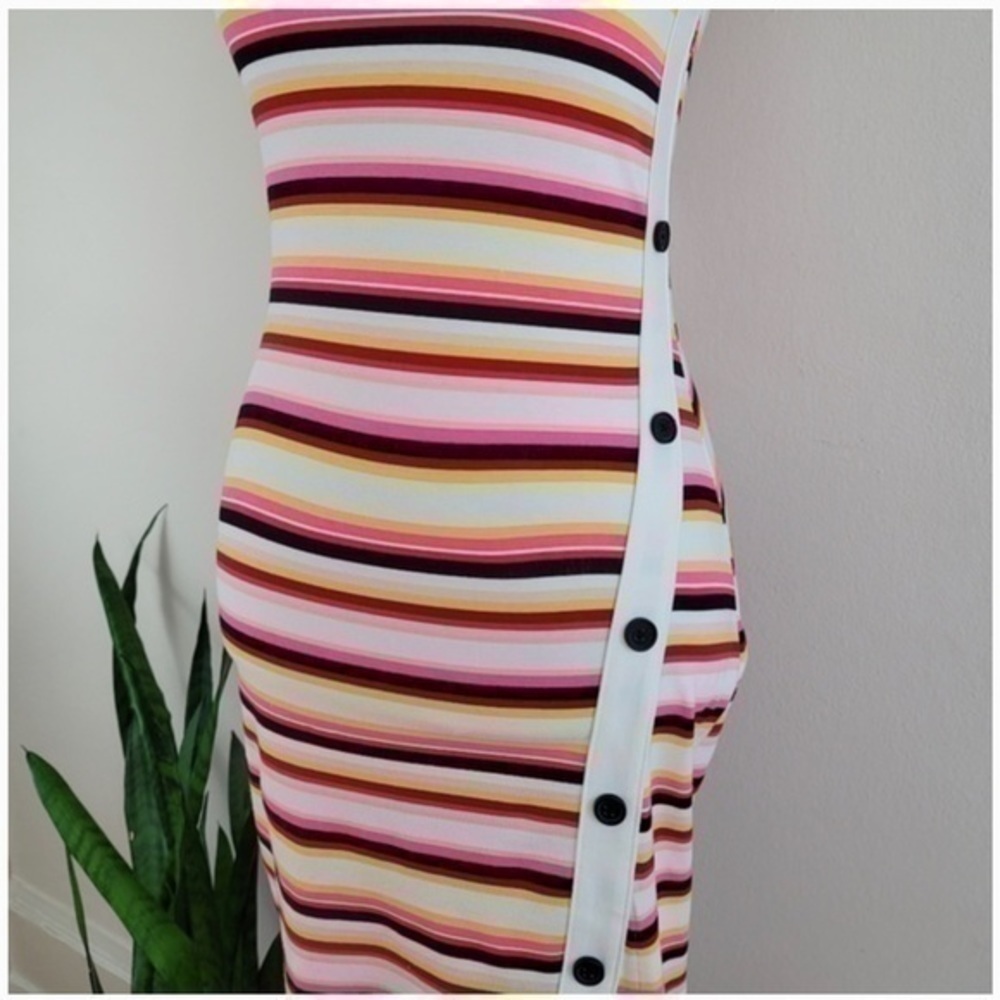 Express Stripped Asymmetrical Button Front Midi B… - image 7